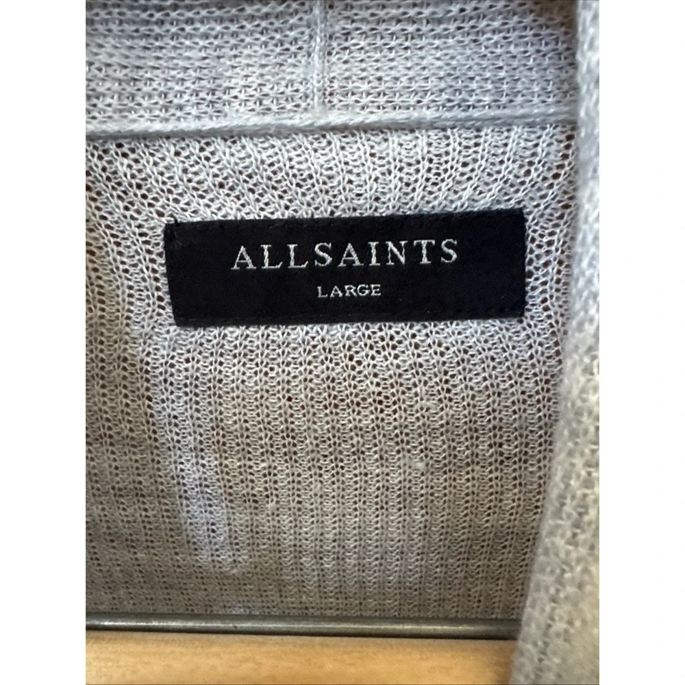 ALLSAINTS Ribbed Open Front Light Weight‎ Cardigan Powder Blue Size Large Linen